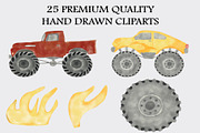 Watercolor Monster Truck Clipart Set, a Transportation Illustration by CropUp Creative (Thumbnail 2 of 4)