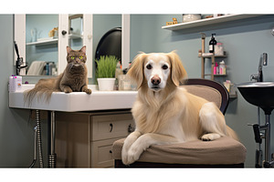 pet dog and cat grooming ai, an Animal Photo by pikepicture
