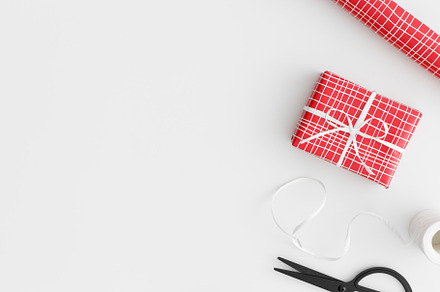 Gift flat lay with copy space, JPEG