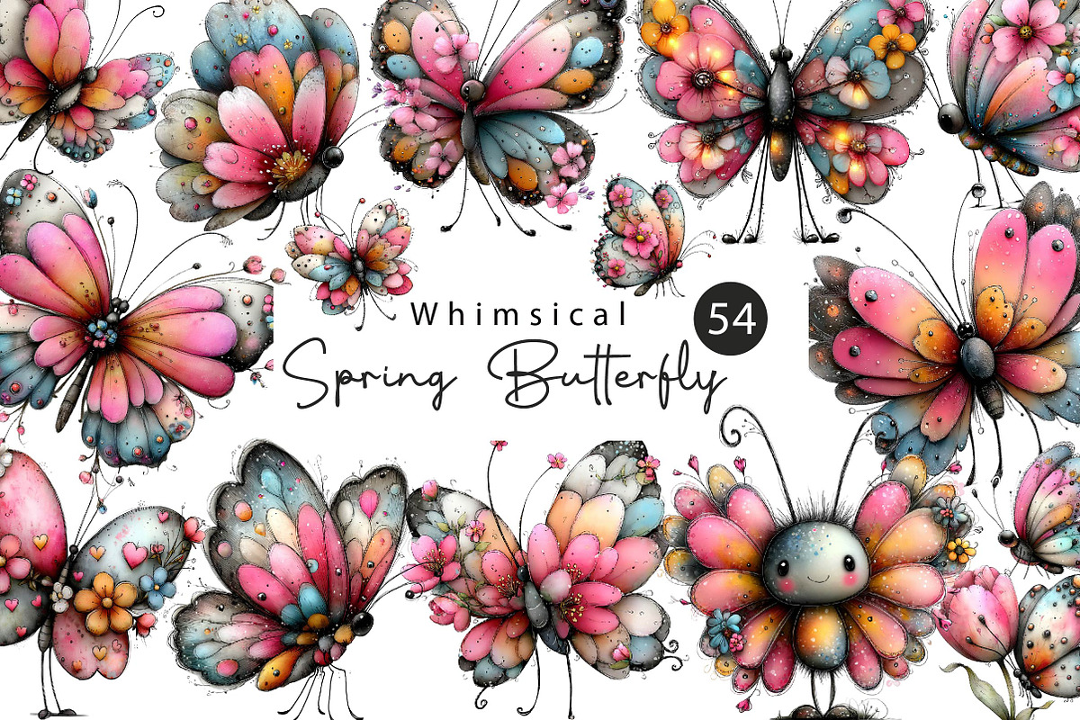 Whimsical spring Butterfly Clipart, an Illustration by CreationArt (Photo 1 of 7)