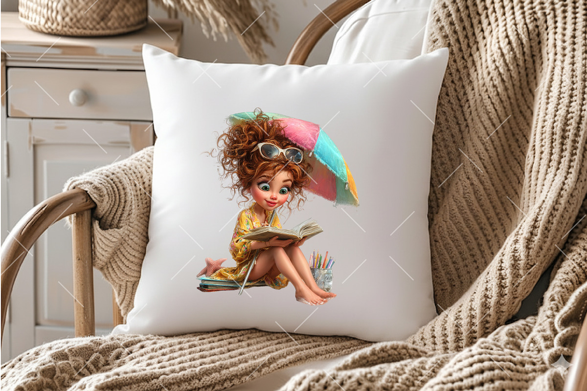 Whimsical Summer Beach Girl Clipart, an Illustration by OK Design (Photo 6 of 6)