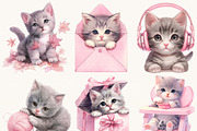 Watercolor Pink Baby Kitten Clipart, an Animal Illustration by SparkyDesignsUS (Thumbnail 4 of 8)