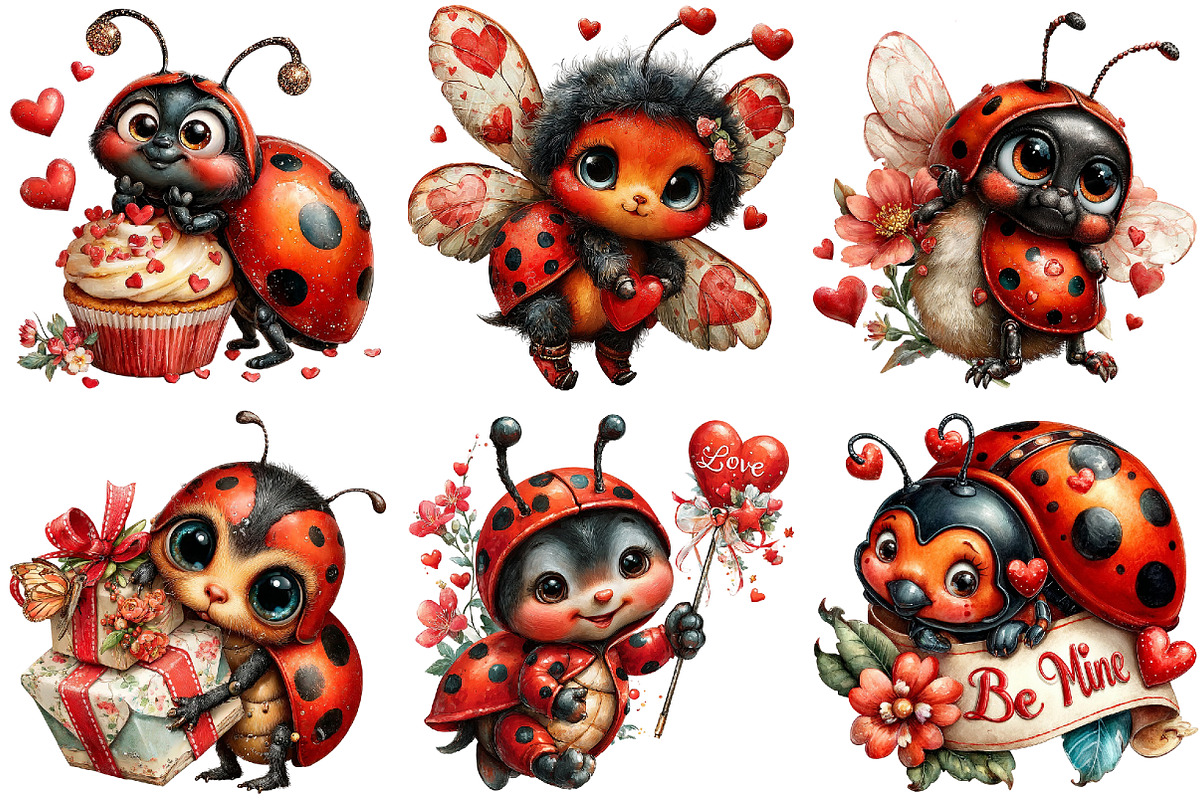 Cute Ladybug Valentine Clipart, an Illustration by DreamArtGraphic (Photo 3 of 5)