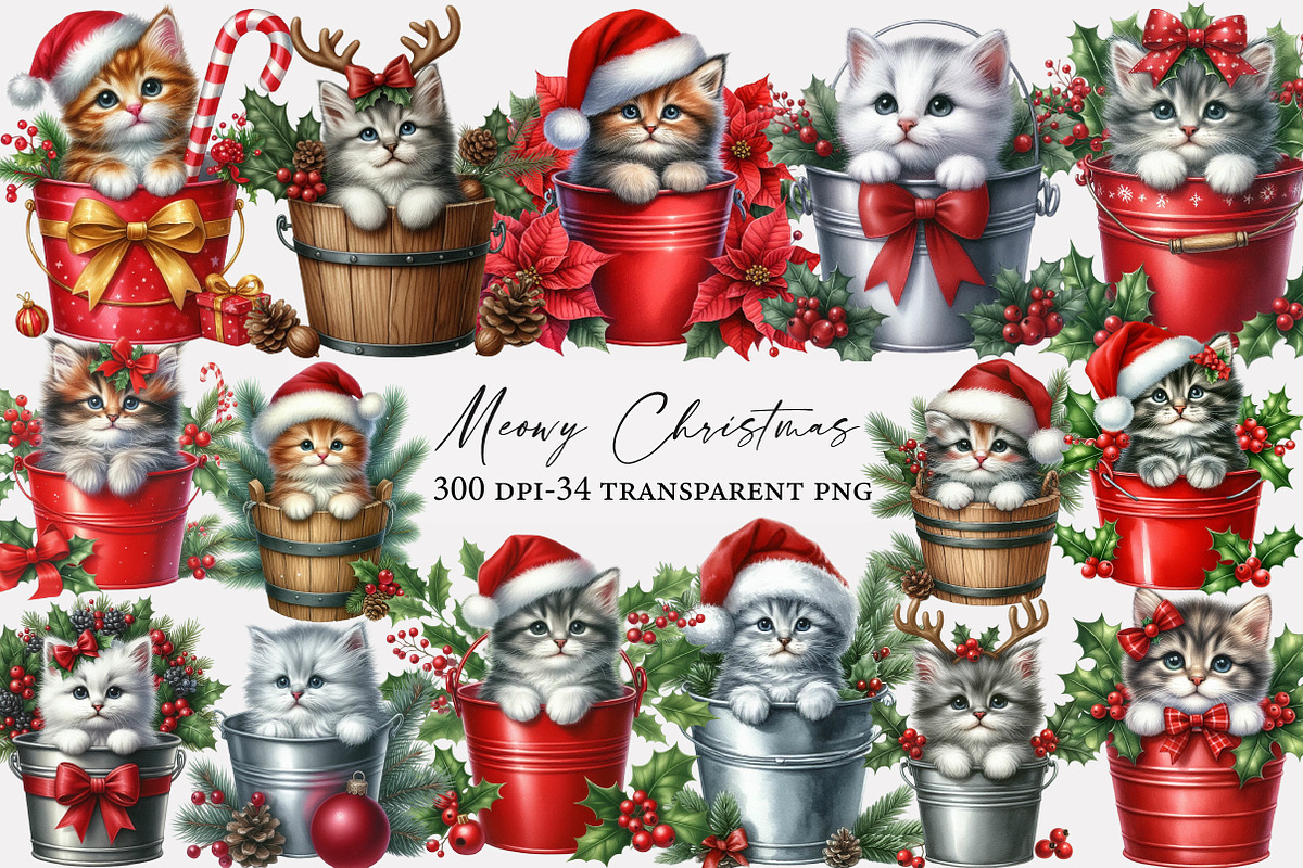Meowy Christmas Clipart, an Illustration by Designworld (Photo 1 of 5)