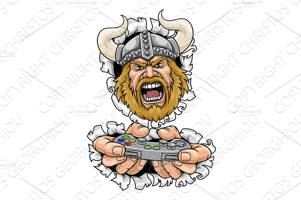 Viking Gamer Sports Team Mascot Man, an Illustration by Christos Georghiou