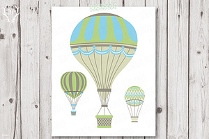 Vintage Hot Air Balloons Blue