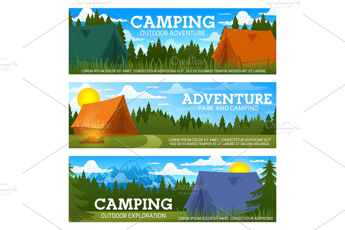 Camp tents and campfire, an Illustration by Vector Tradition