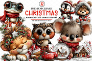 Cute Animals Christmas Clipart, an Illustration by cherrydesign (Thumbnail 1 of 4)