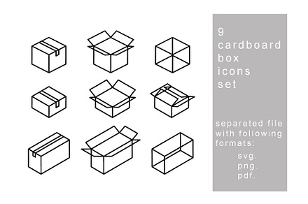 cardboard box icons SVG PDF PNG