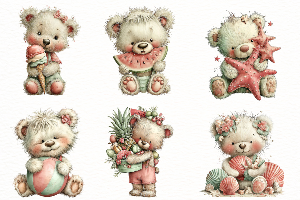 Whimsical Summer teddy bear Clipart, an Illustration by Designworld (Photo 2 of 7)