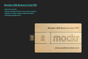 Wooden Usb Business Card Mockup Psd