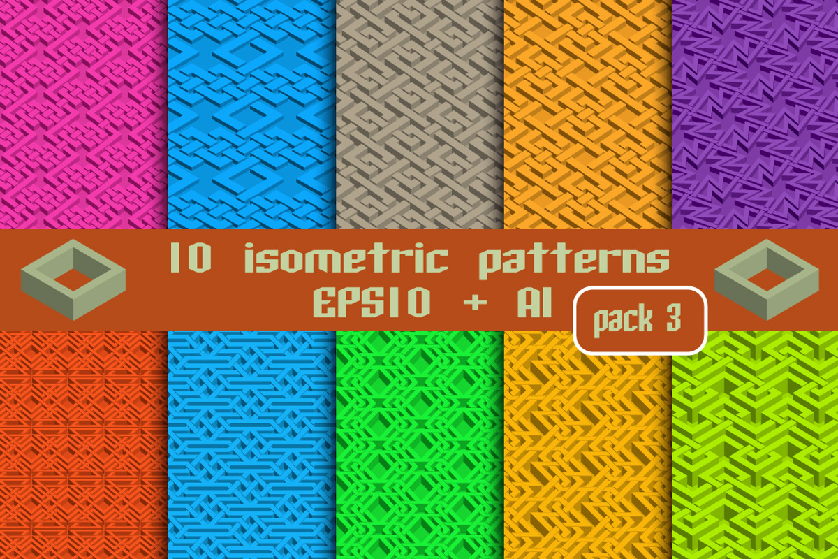10 isometric patterns. Package 3, a Pattern Graphic by Guten Tag Vector