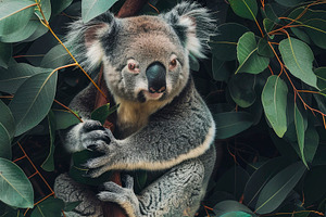 A serene koala nestled among vibrant, a Photo by LOGOCREATIVE