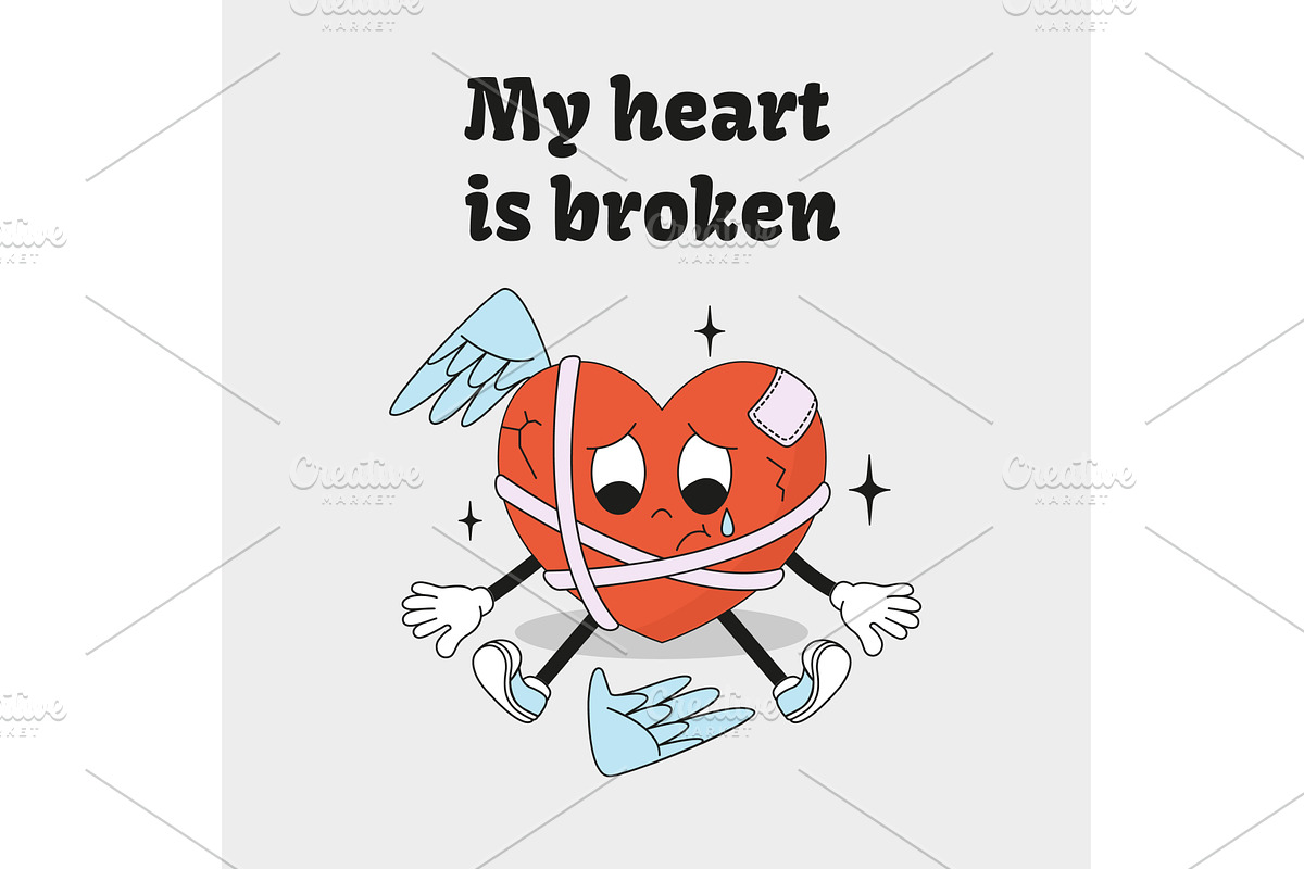 Groovy sad heart. Cute red heart, an Illustration by Valerie Bodnar