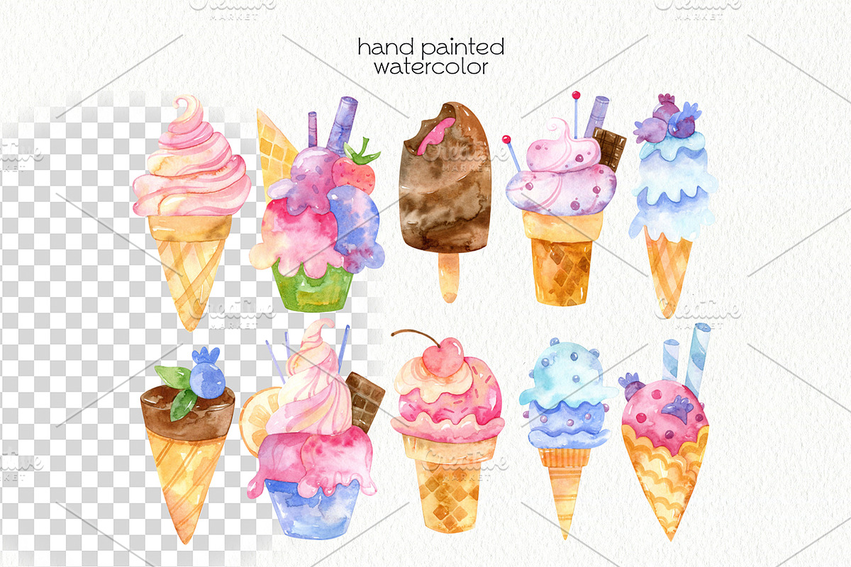 Watercolor Ice Cream Clipart, an Illustration by OllyKo Art (Photo 4 of 6)