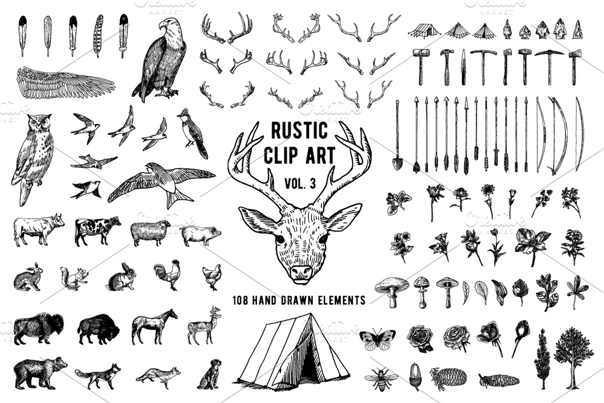 Rustic Clipart Volume 3 - AI PNG EPS, an Object Graphic by BirDIY Design (Photo 1 of 6)