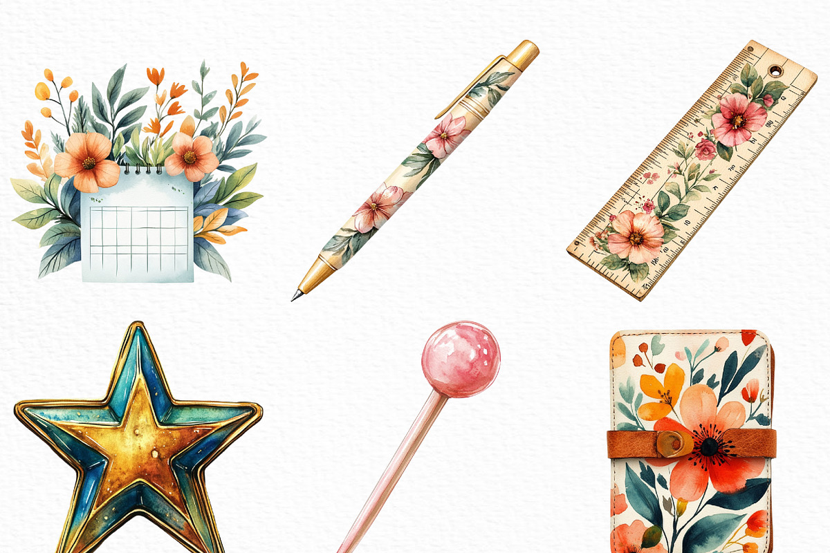 Watercolor Boho Planner Clipart, an Illustration by Craft Nest (Photo 3 of 6)