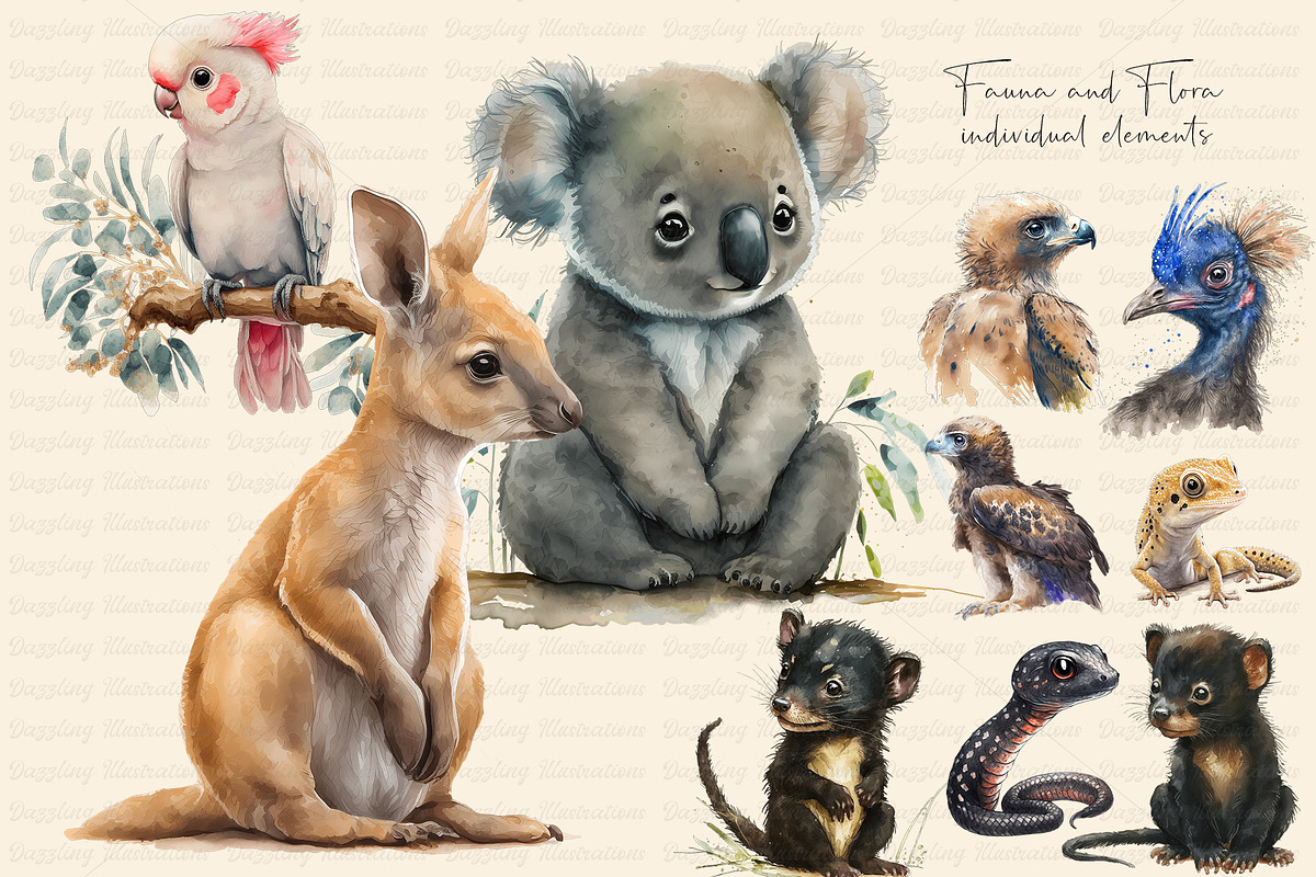 Australian Animals. Watercolor Set., an Animal Illustration by Dazzling Art Boutique (Photo 2 of 8)
