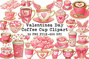 Valentine's Day Coffee Cup Clipart, an Illustration by Libby Wishes