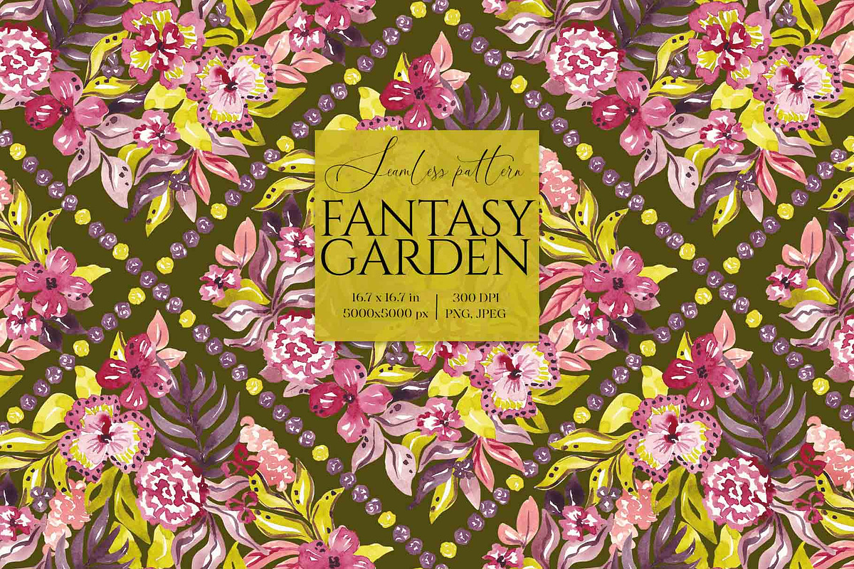 Rich Watercolor Floral Pattern, a Pattern Graphic by SirenaArt (Photo 1 of 17)
