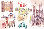 Travel to Spain. Watercolor clipart, an Illustration by VerAna (Thumbnail 1 of 13)
