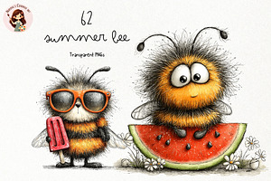 Summer Bee PNG Clipart Watercolor, a Seasonal Illustration by Nicolle's Colorful Art