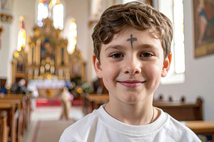 Boy with Ash Cross in Church, a Person Photo by Davizro's Market