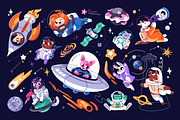 Cute animals astronauts in space set, an Animal Illustration by PaperTrident (Thumbnail 1 of 6)