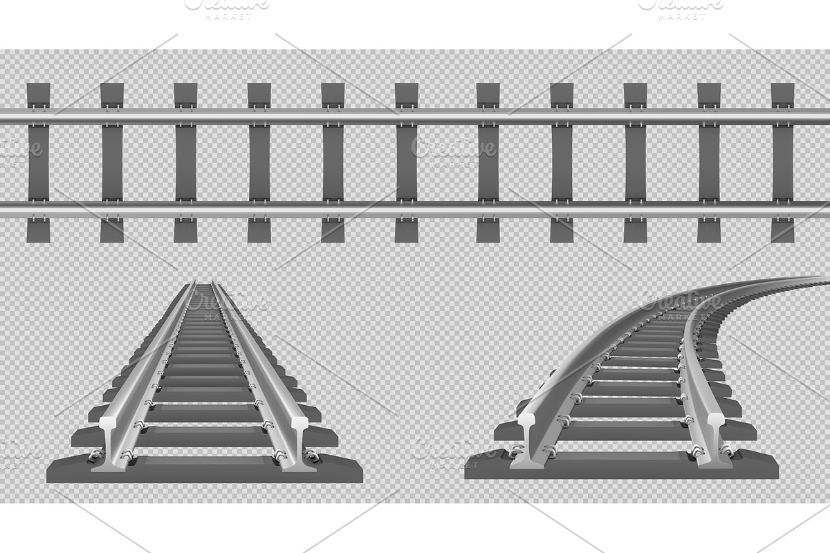 Vector rails, straight and turn, a Transportation Illustration by art ...