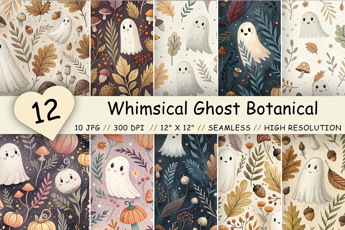 Whimsical Ghost Botanical Pattern, a Pattern Graphic by FloridPrintables (Photo 1 of 9)