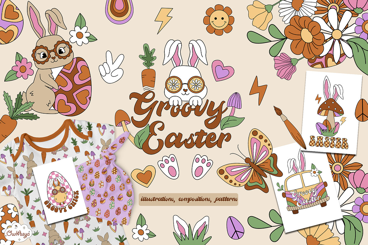 Groovy Easter Retro collection, an Animal Illustration by owlasya (Photo 1 of 8)