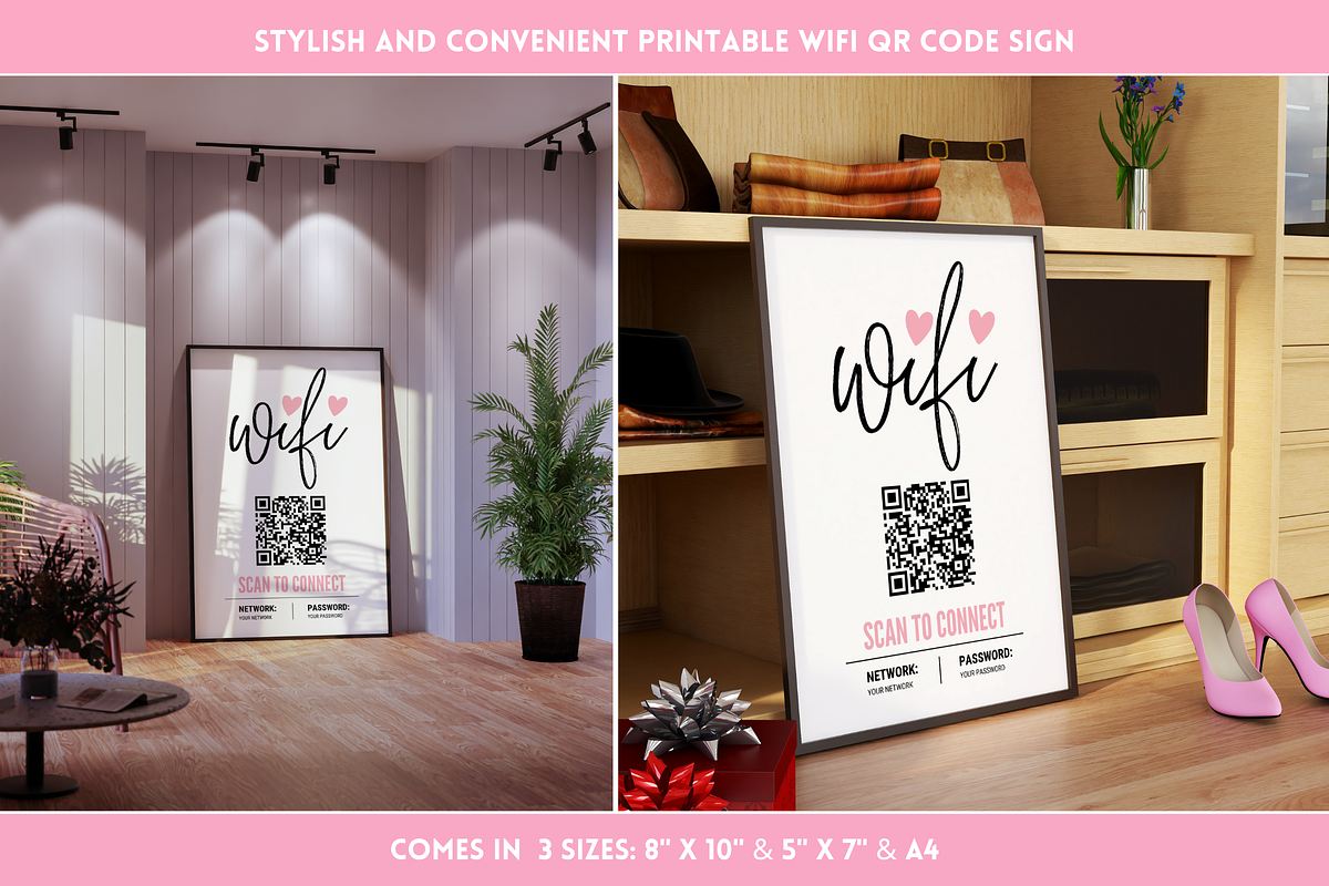 Pink & Black WiFi QR Code Sign, a Flyer Template by SunshineStudioBoutique (Photo 8 of 10)