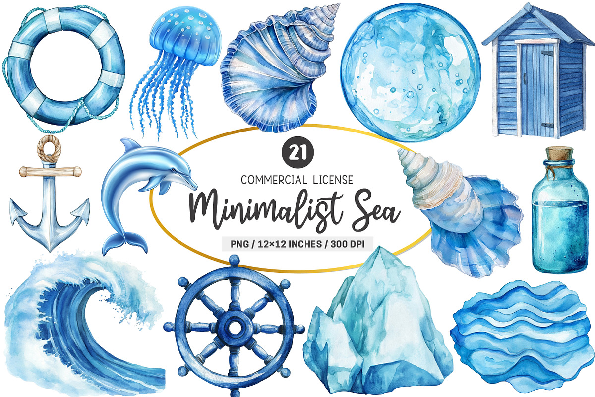 Minimalist Sea Sublimation Clipart, an Illustration by SinaCreation (Photo 1 of 5)