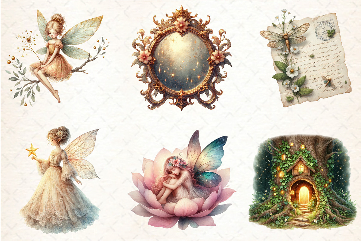Fairy Forest Vintage Clipart, an Illustration by DreamCafeArt (Photo 3 of 6)
