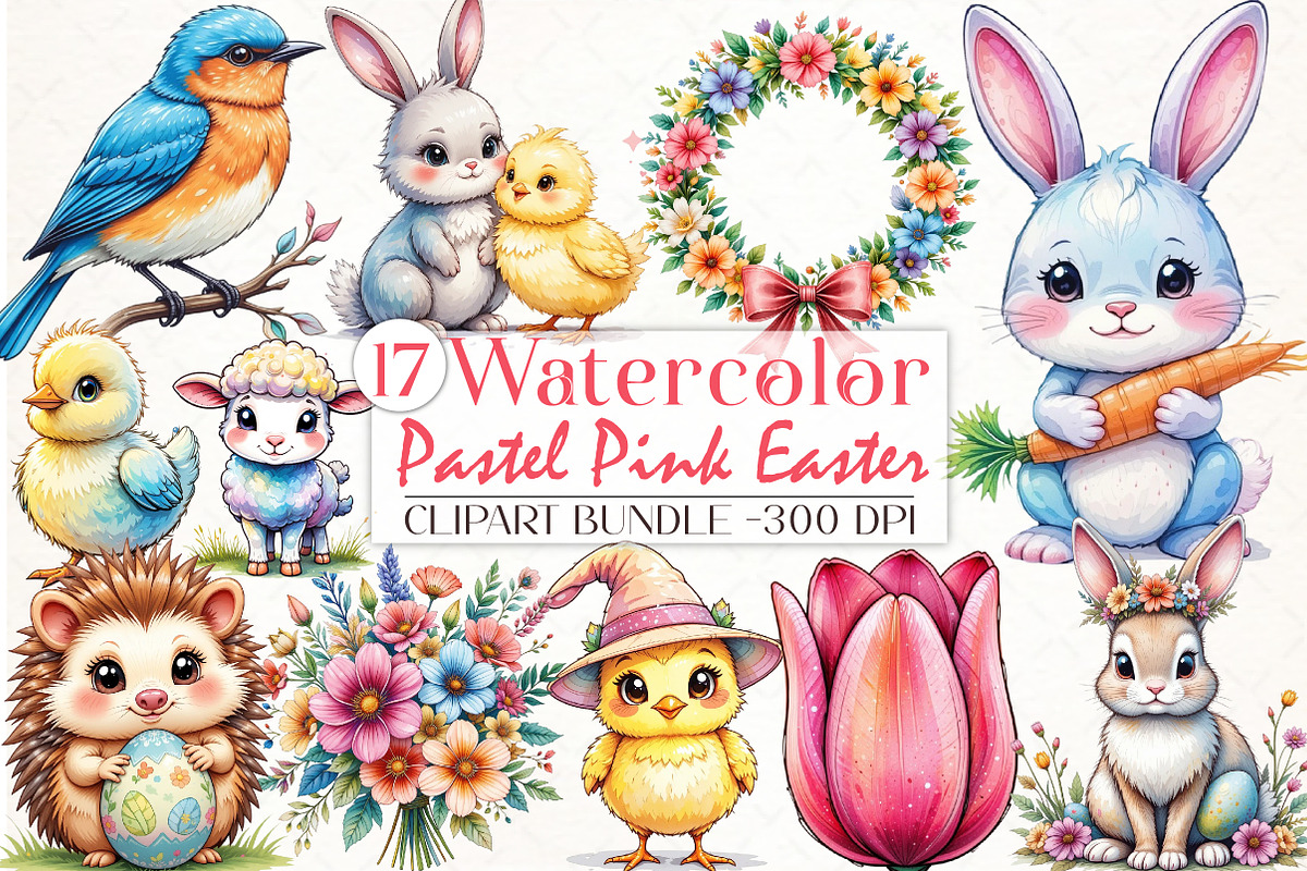 Pastel Pink Easter Watercolor Clipar, an Illustration by Libby Wishes (Photo 1 of 5)