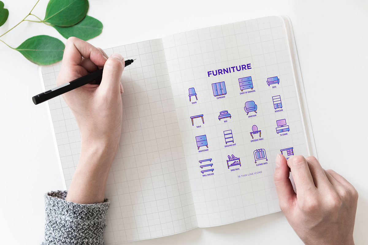Furniture | 16 Thin Line Icons Set, an Outline Icon by Alex Blogoodf (Photo 4 of 11)