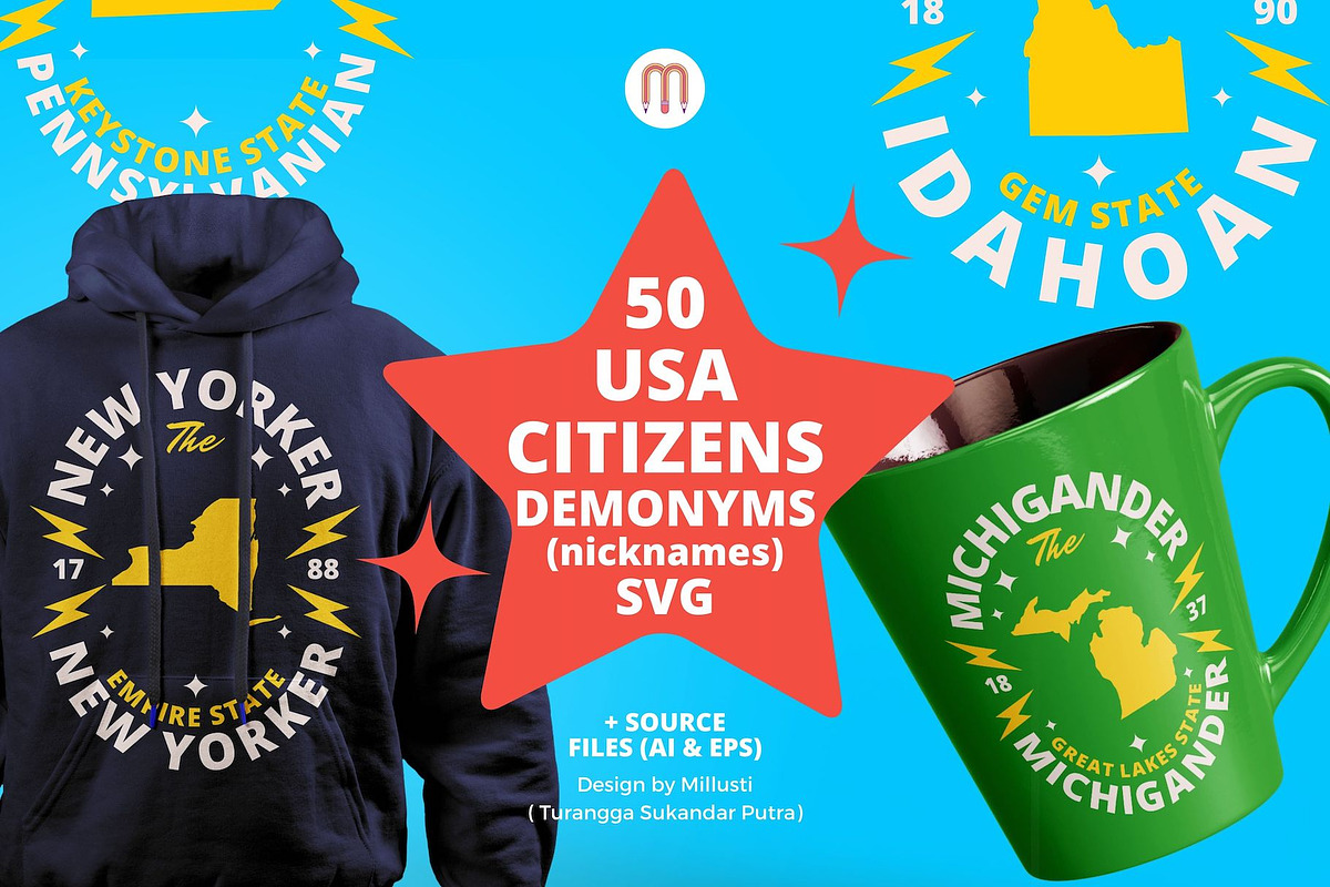 50 United States People Demonyms SVG, an Object Graphic by Millusti (Photo 1 of 5)