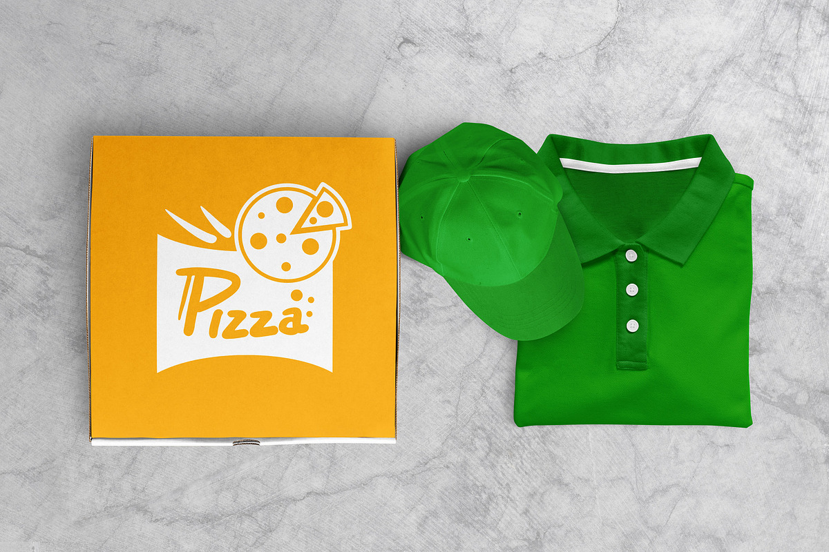 Pizza delivery by courier MockUp, a Merchandise Mockup by PSD Market (Photo 3 of 16)