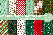 Red & Green Christmas Digital Paper, an Illustration by Designking (Thumbnail 1 of 4)