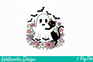 Ghost And Cat Png, Cats Halloween, an Illustration by Watercolor design