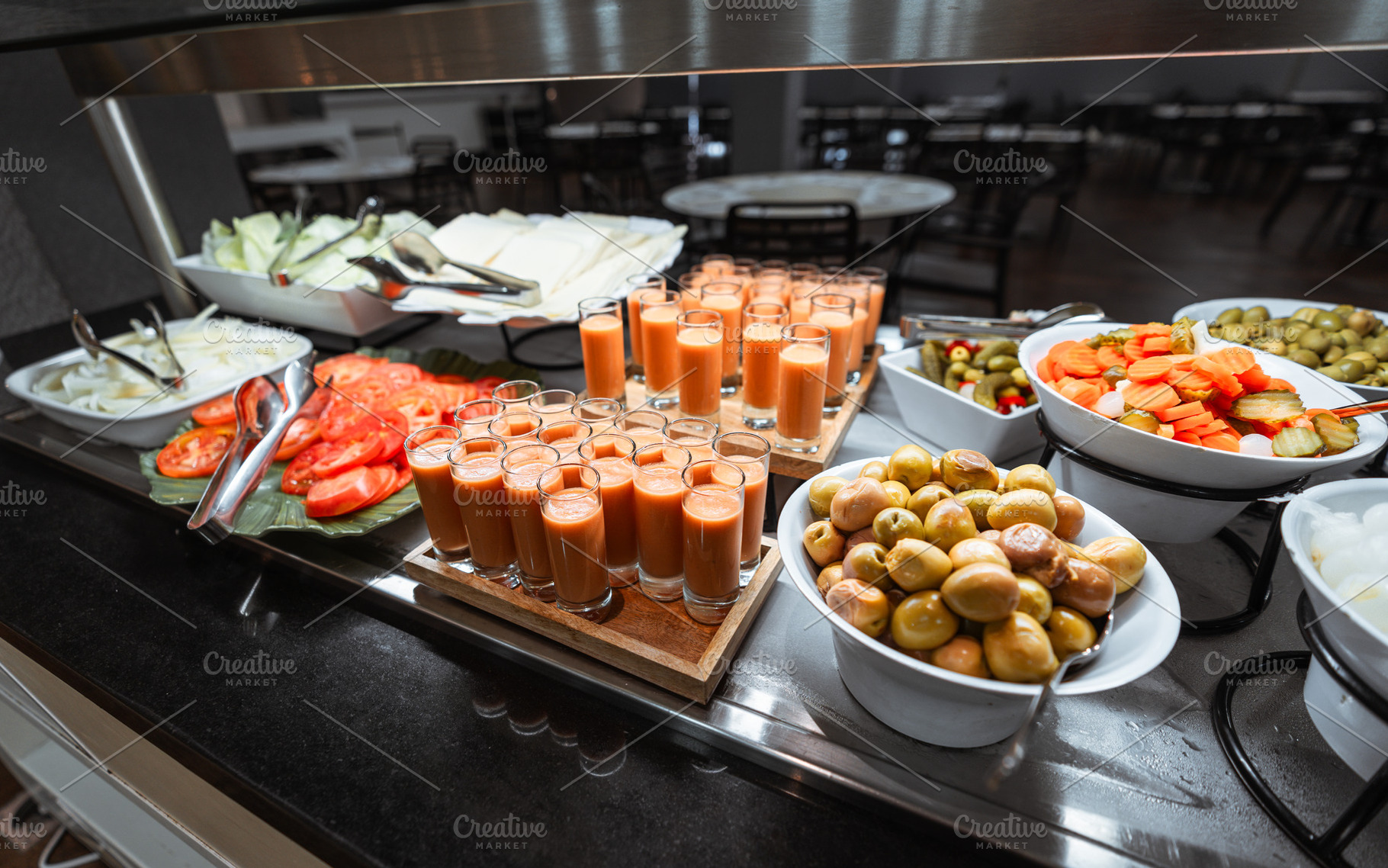 Gazpacho and fresh veggie buffet, a Food & Drink Photo by SkyNext