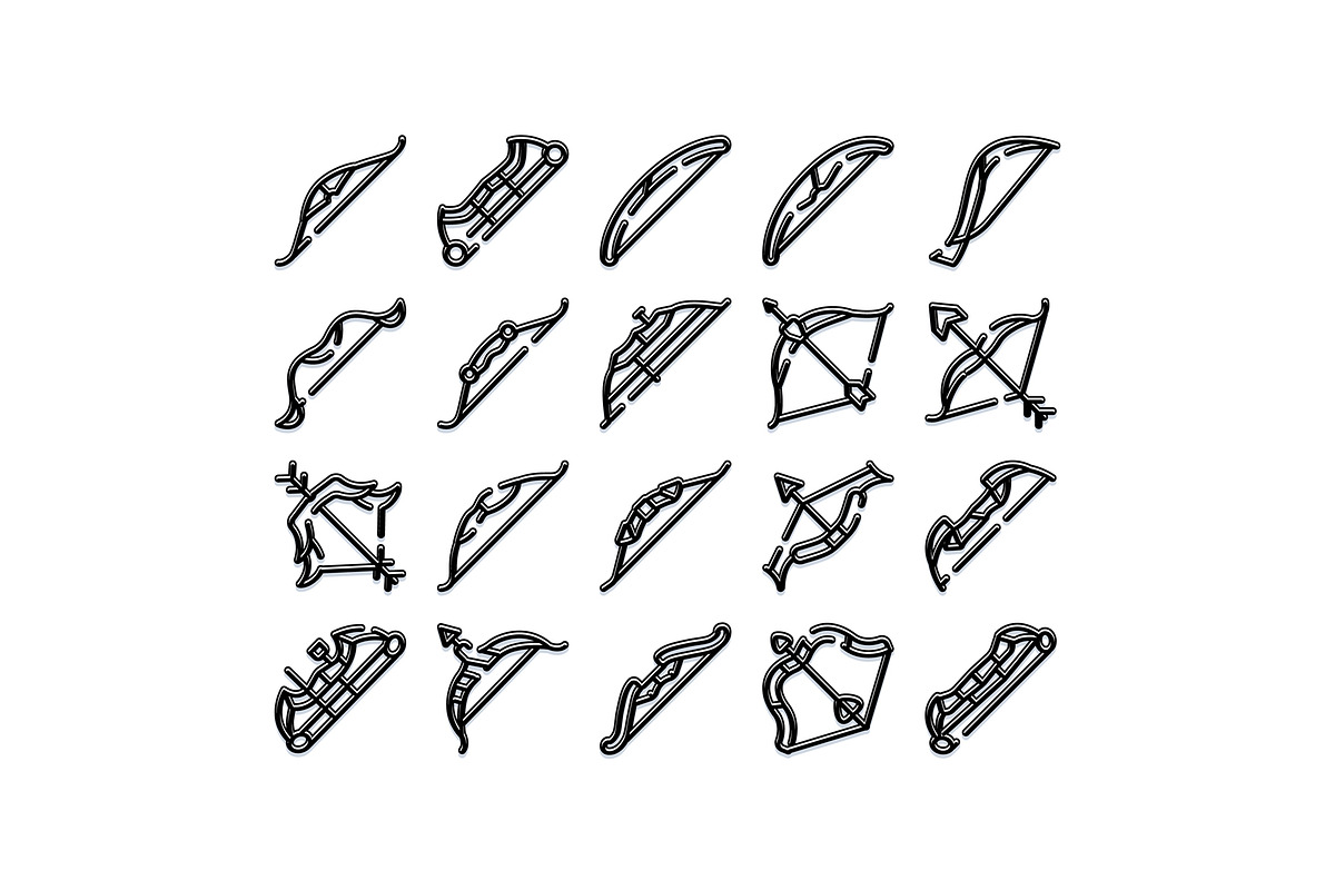 Archery bow and arrow outline icons, an Object Graphic by pikepicture (Photo 1 of 3)