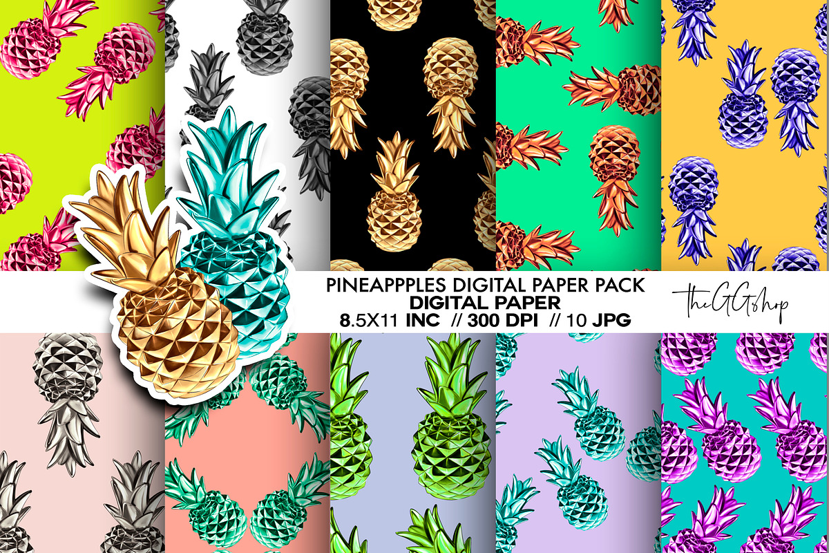 Pineapple Printable Paper Pack, a Pattern Graphic by The GG Shop (Photo 1 of 5)