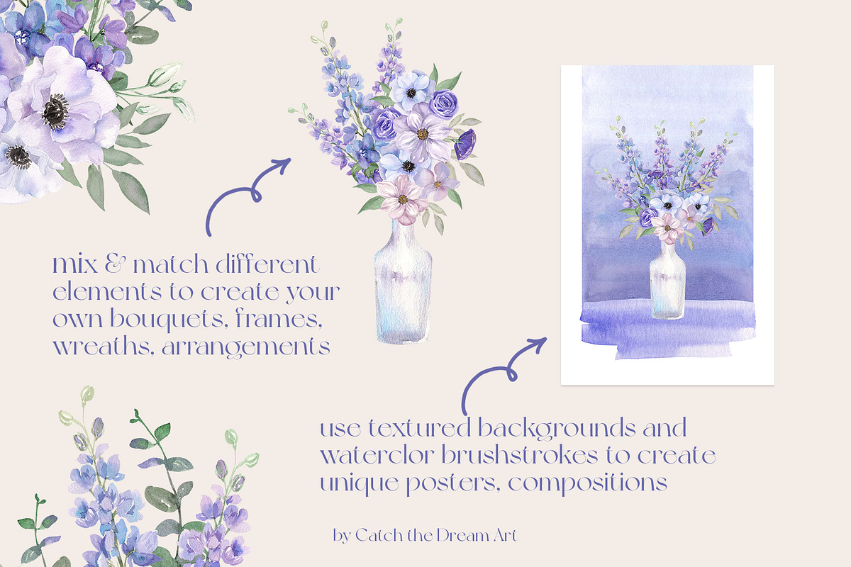 Dusk Purple. Very Peri Flowers 2022, a Decorative Illustration by Catch the Dream Art (Photo 6 of 22)