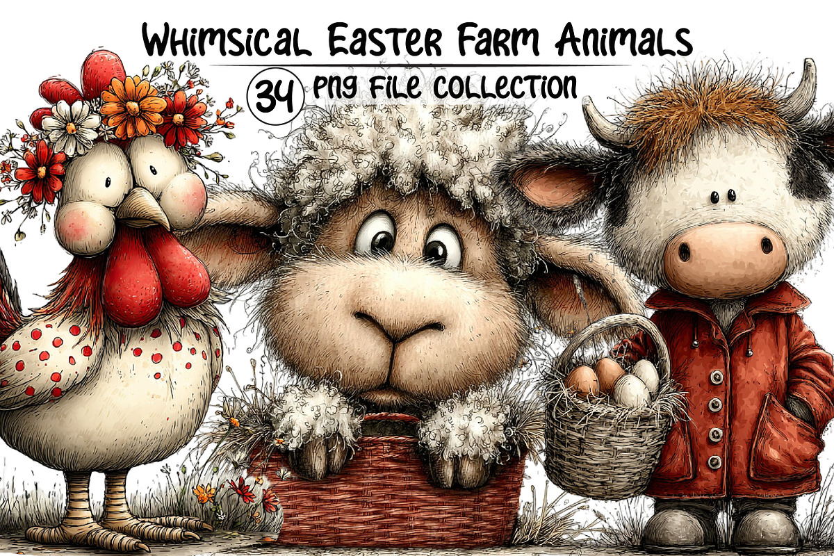 Whimsical Easter Farm Animals Clipar, an Illustration by Dream Creation (Photo 1 of 4)