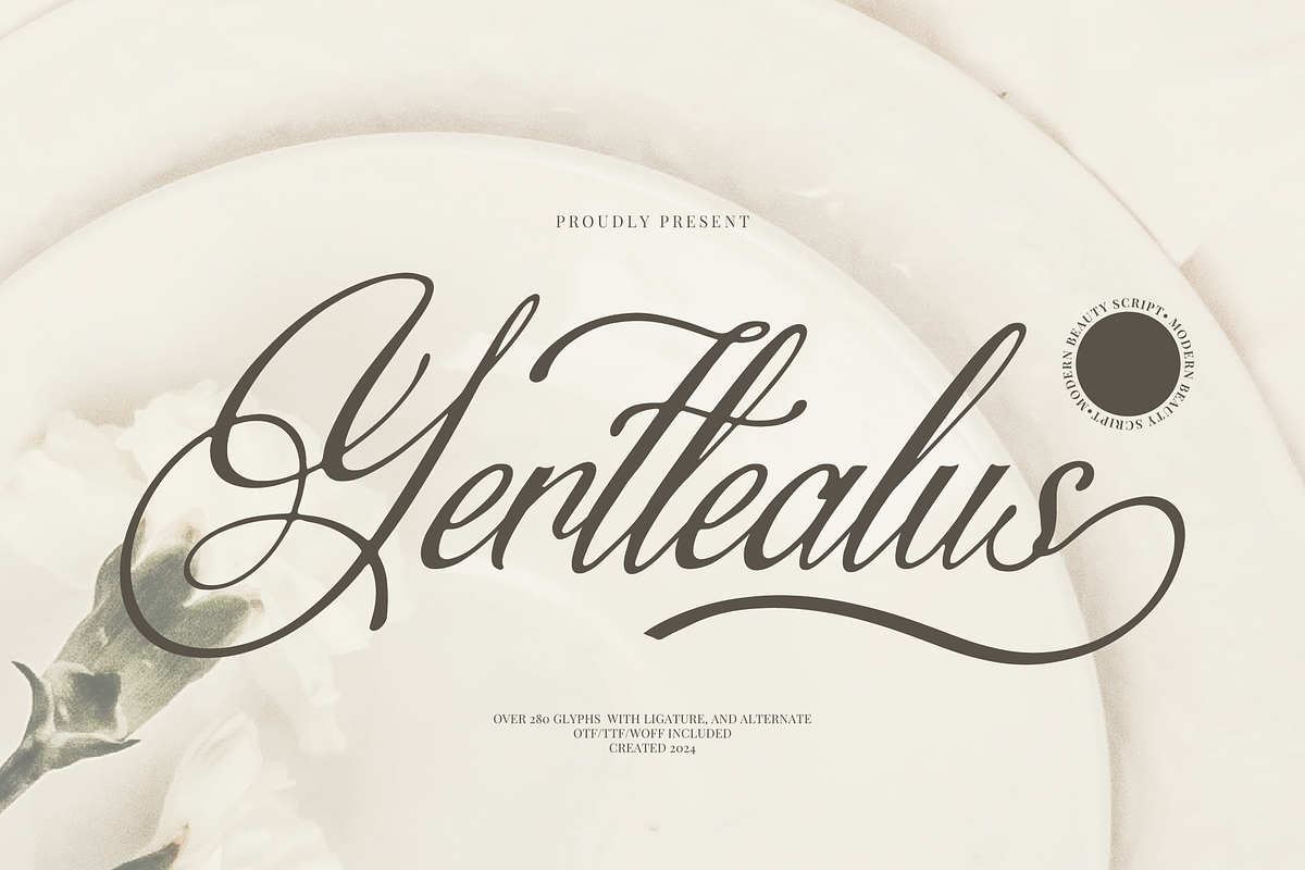 Yertlealus | Modern Beauty Script, a Script Font by Denustudios (Photo 1 of 15)