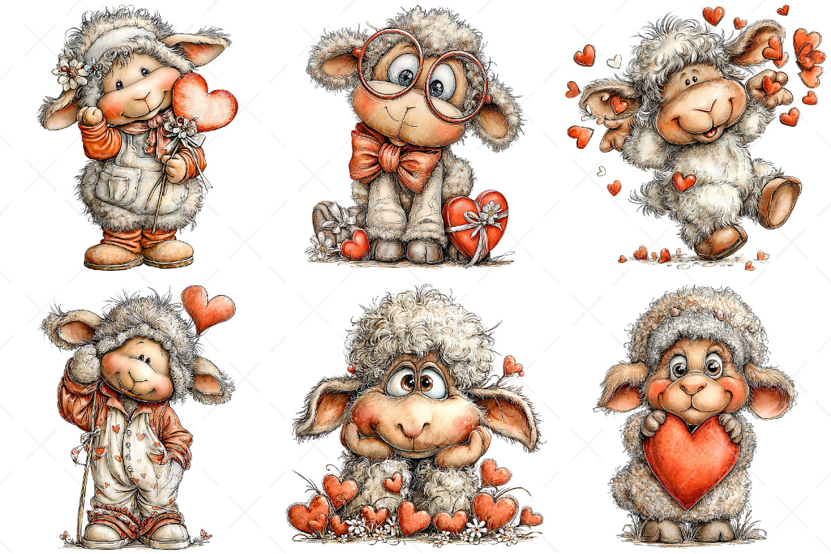 Funny Valentine Sheep Clipart, an Illustration by Craft Nest (Photo 5 of 11)