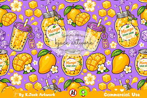 Mango Spark Drink Seamless Pattern, a Background Graphic by K.JackArtwork