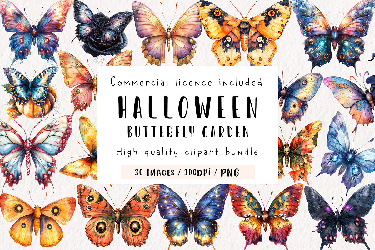 Halloween Butterfly Garden Clipart, an Illustration by CreationArt (Photo 1 of 9)