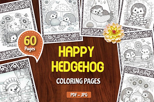 60 Happy Hedgehog Coloring Pages, an Animal Illustration by Blue Digital Studio